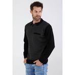 Çizgi Triko Erkek Polo Yaka Çelik Örgü Triko Kazak 4610F Siyah - M