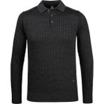 Çizgi Triko Erkek Polo Yaka Triko Kazak Desenli Kol ve Bel Lastikli Çelik Örgü Klasik Kalıp - 5004F - Antrasit - XL