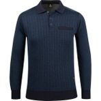 Çizgi Triko Erkek Polo Yaka Triko Kazak Desenli Kol ve Bel Lastikli Çelik Örgü Klasik Kalıp - 5005FA - Lacivert - 3XL