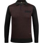 Çizgi Triko Erkek Polo Yaka Triko Kazak Desenli Kol ve Bel Lastikli Çelik Örgü Klasik Kalıp - 5006F - Siyah - XL