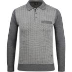 Çizgi Triko Erkek Polo Yaka Triko Kazak Desenli Kol ve Bel Lastikli Çelik Örgü Klasik Kalıp - 5007FA - Gri - XL