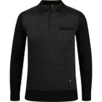 Çizgi Triko Erkek Polo Yaka Triko Kazak Desenli Kol ve Bel Lastikli Çelik Örgü Klasik Kalıp - 5007FA - Siyah - 3XL