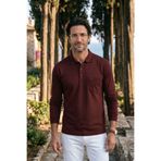 Çizgi Triko Erkek Polo Yaka Uzun Kollu Cepli Mevsimlik Bordo Penye Sweat Klasik Kalıp - 5306