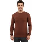 Çizgi Triko Erkek Sıfır Yaka Kazak Çelik Örgü Klasik Kalıp 5247C BGL-ST04858 - Kiremit - 2XL