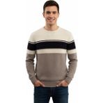 Çizgi Triko Erkek Sıfır Yaka Kazak Petek Örgü Klasik Kalıp 5244C BGL-ST04861 - Vizon - XL