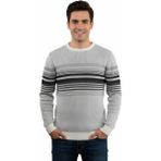 Çizgi Triko Erkek Sıfır Yaka Kazak Selanik Örgü Klasik Kalıp 5245C BGL-ST04860 - Gri - 2XL