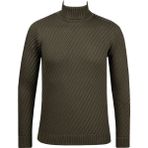 Çizgi Triko Erkek Tam Balıkçı Triko Kazak Desenli Kol ve Bel Lastikli Çelik Örgü Regular Kalıp - 5024E - Haki - 2XL