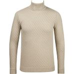 Çizgi Triko Erkek Tam Balıkçı Triko Kazak Desenli Kol ve Bel Lastikli Çelik Örgü Regular Kalıp - 5024E - Taş - 2XL