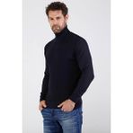 Çizgi Triko Erkek Tam Balıkçı Yaka Pamuklu Triko Kazak 4669E Lacivert - XL