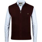 Çizgi Triko Erkek Triko Yelek Fermuarlı Cepli Çelik Örgü Triko Klasik Kalıp - 4241J - 2XL - Bordo
