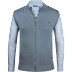 Çizgi Triko Erkek Triko Yelek Fermuarlı Cepli Çelik Örgü Triko Klasik Kalıp - 4241J - XL - Açık Gri