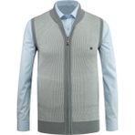 Çizgi Triko Erkek Triko Yelek Fermuarlı Cepli Çelik Örgü Triko Klasik Kalıp - 5015J - 2XL - Açık Gri
