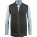 Çizgi Triko Erkek Triko Yelek Fermuarlı Cepli Çelik Örgü Triko Klasik Kalıp - 5015J - 2XL - Koyu Gri