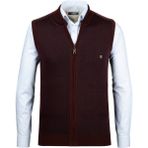 Çizgi Triko Erkek Triko Yelek Fermuarlı Cepli Çelik Örgü Triko Klasik Kalıp - 5015J - Bordo - 2XL