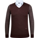Çizgi Triko Erkek V Yaka Triko Kazak Desenli Kol ve Bel Lastikli Çelik Örgü Klasik Kalıp - 5010D - Bordo - XL