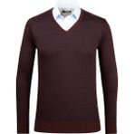 Çizgi Triko Erkek V Yaka Triko Kazak Desenli Kol ve Bel Lastikli Çelik Örgü Klasik Kalıp - 5015D - Bordo - 2XL