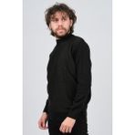 Çizgi Triko Erkek Yarım Balıkçı Çizgi Desenli Kazak 42564234 Siyah - XL