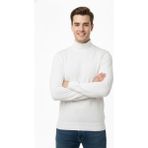 Çizgi Triko Erkek Yarım Balıkçı Kazak Çelik Örgü Regular Kalıp 4241B BGL-ST04854 - Beyaz - 2XL