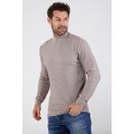 Çizgi Triko Erkek Yarım Balıkçı Yaka Pamuklu Triko Kazak 4653B Bej - 2XL