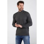 Çizgi Triko Erkek Yarım Balıkçı Yaka Pamuklu Triko Kazak 4653B Gri - 2XL