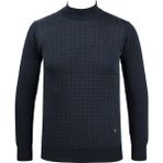 Çizgi Triko Erkek Yarım Balıkçı Yaka Triko Kazak Desenli Çelik Örgü Klasik Kalıp - 5002B - Lacivert - 2XL