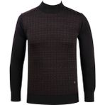 Çizgi Triko Erkek Yarım Balıkçı Yaka Triko Kazak Desenli Çelik Örgü Klasik Kalıp - 5002B - Siyah - 2XL