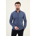 Çizgili Açık Lacivert Slim Fit Pamuk Erkek Gömlek - 2XL