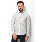 Çizgili Açık Yeşil Slim Fit Keten Erkek Gömlek - 2XL