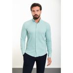 Çizgili Açık Yeşil Slim Fit Uzun Kollu Gofre Erkek Gömlek - XL