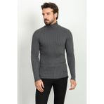 Çizgili Antrasit Rengi Slim Fit Tam Balıkçı Yaka Erkek Kazak
