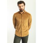 Çizgili Bej Rengi Slim Fit Erkek Gömlek - 2XL