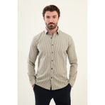 Çizgili Bej Slim Fit Pamuk Erkek Gömlek