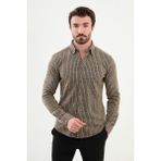 Çizgili Bej Slim Fit Yün Erkek Gömlek