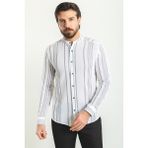 Çizgili Beyaz Renk Slim Fit Hakim Yaka Uzun Kollu Erkek Gömlek