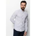 Çizgili Beyaz Renk Slim Fit Keten Erkek Gömlek