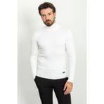 Çizgili Beyaz Renk Slim Fit Tam Balıkçı Yaka Erkek Kazak - Ekru