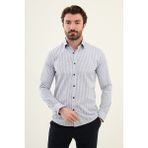 Çizgili Beyaz Slim Fit Pamuk Erkek Gömlek