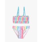 Çizgili Bikini Takımı Fırfırlı İnce Askılı