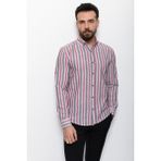 Cizgili Bordo Renk Slim Fit Erkek Gömlek - Bordo - Ekru