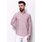 Çizgili Bordo Renk Slim Fit Erkek Gömlek - XL - Bordo - Ekru