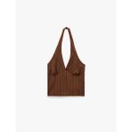 Çizgili Bürümcük Kumaş Slim Fit Halter Yaka Bluz