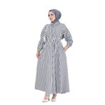 Çizgili Cepli Tesettür Elbise-Siyah