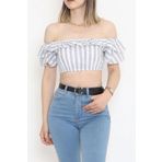 Çizgili Crop Bluz Beyazfüme - 18426.631.