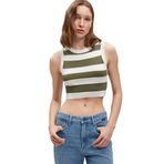 Çizgili Crop Triko Top Fitted/Vücuda Oturan Kesim 1710098-87120 Yeşil-87120 XS