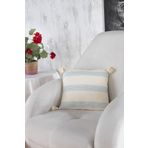 Çizgili Desenli Ponpon Detaylı Kırlent Naturel 40 x 40