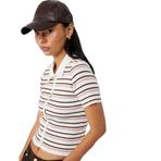 Çizgili Düğmeli Polo Yaka Kısa Kollu Triko Bluz