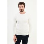 Çizgili Ekru Slim Fit Bisiklet Yaka Erkek Triko Kazak