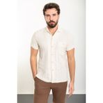 Çizgili Ekru Slim Fit Kısa Kollu Erkek Gömlek