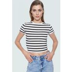 Çizgili Fitted Crop Kısa Kollu Örme Bluz Rahat Günlük Stil Zarifane Tasarım Premium Kalite