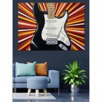 Çizgili Fonda Rock Gitarı Dekoratif Kanvas - Mdf Ahşap Tablo